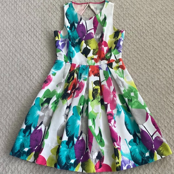 Eliza J Floral Print Fit & Flare Midi Dress Multi-Colored 6 Spring Summer Party - Picture 3 of 14